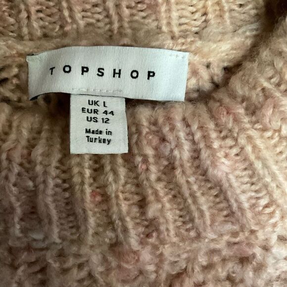 Topshop Sweater Chunky Eyelet Knit Pink Cream Funnel Neck Women Size 12 - Picture 3 of 13